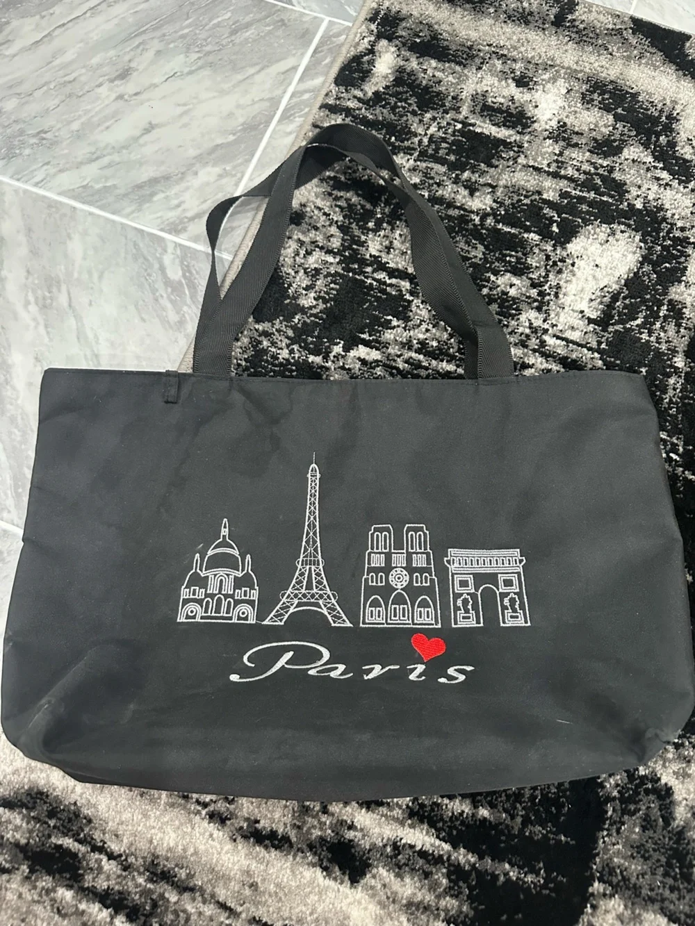Paris Heart Black Tote Bag